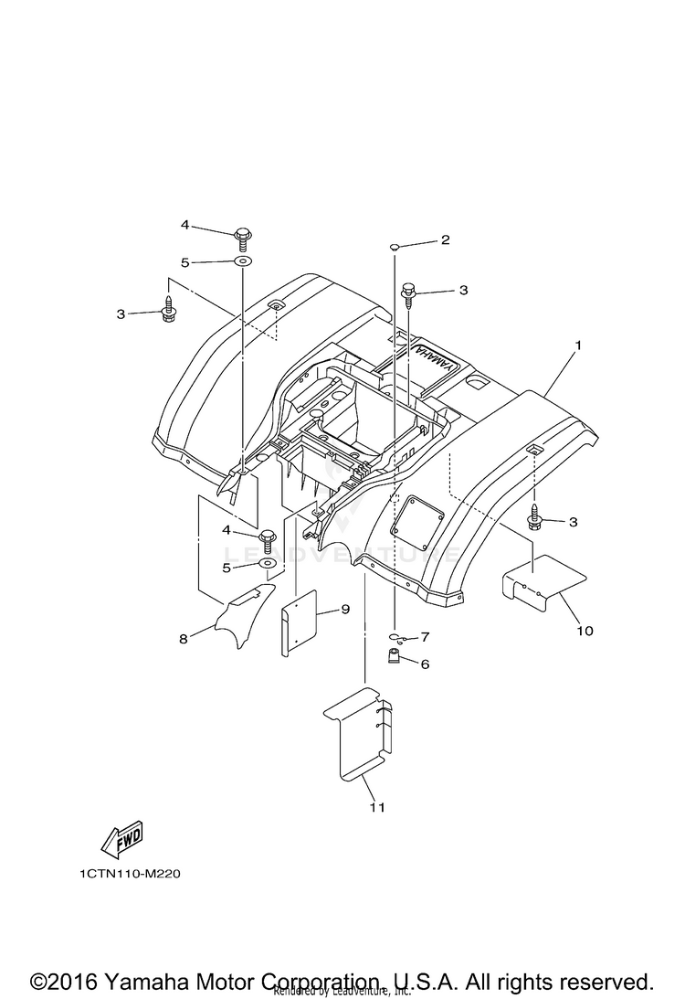 Rear Fender GRIZZLY 450 4WD - YFM45FGDGR - 2013 Schematic