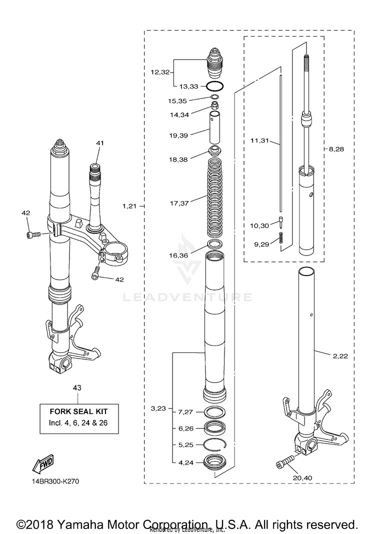 Front Fork YZFR1 - YZFR1ACB - 2011 Schematic