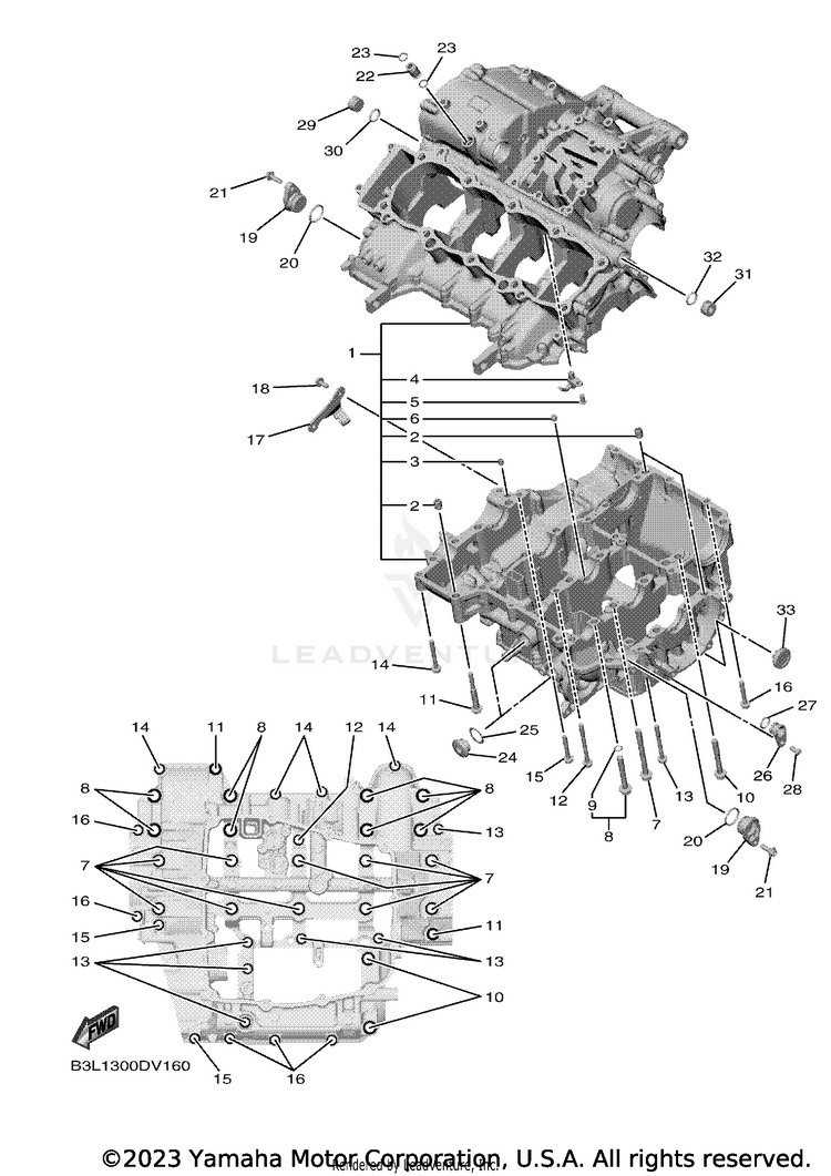 Crankcase YZFR1 - YZFR1LCB - 2020 Schematic