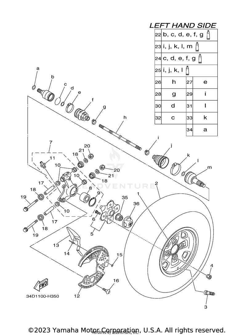 Rear Wheel GRIZZLY 700 FI EPS 4WD - YFM7FGPZGR - 2010 Schematic