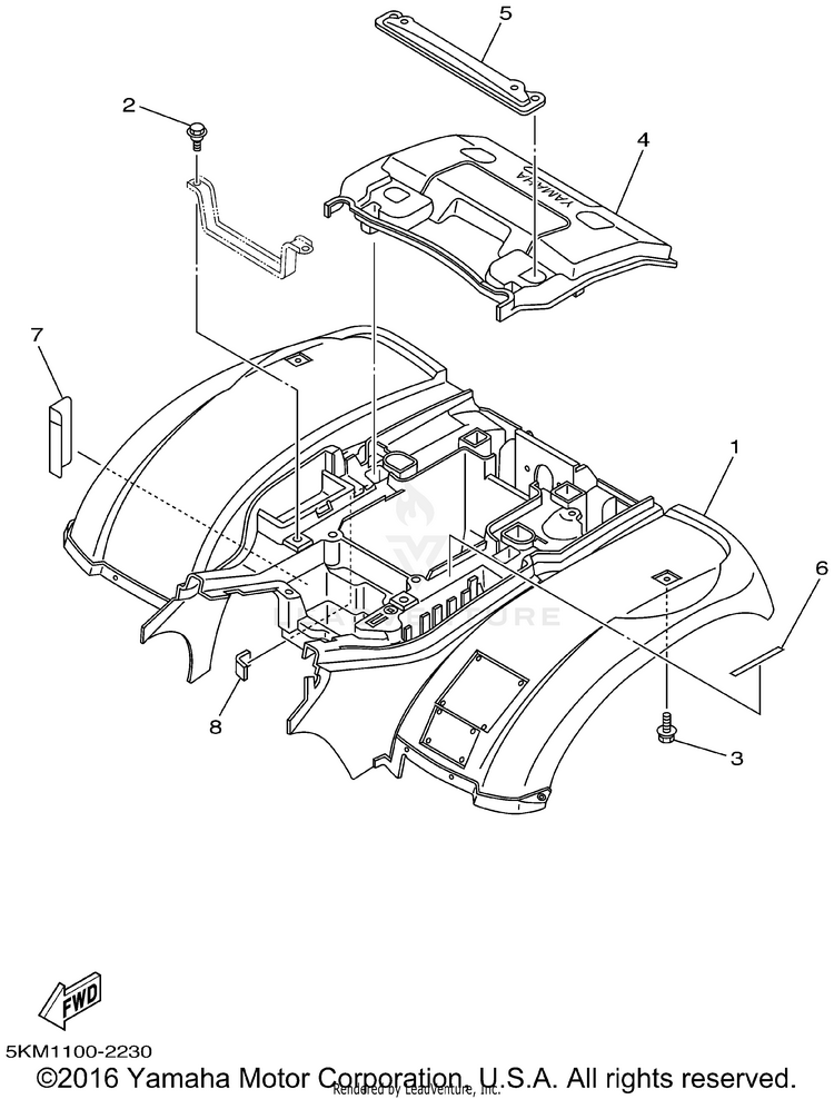 Rear Fender GRIZZLY 660 - YFM660FP - 2002 Schematic