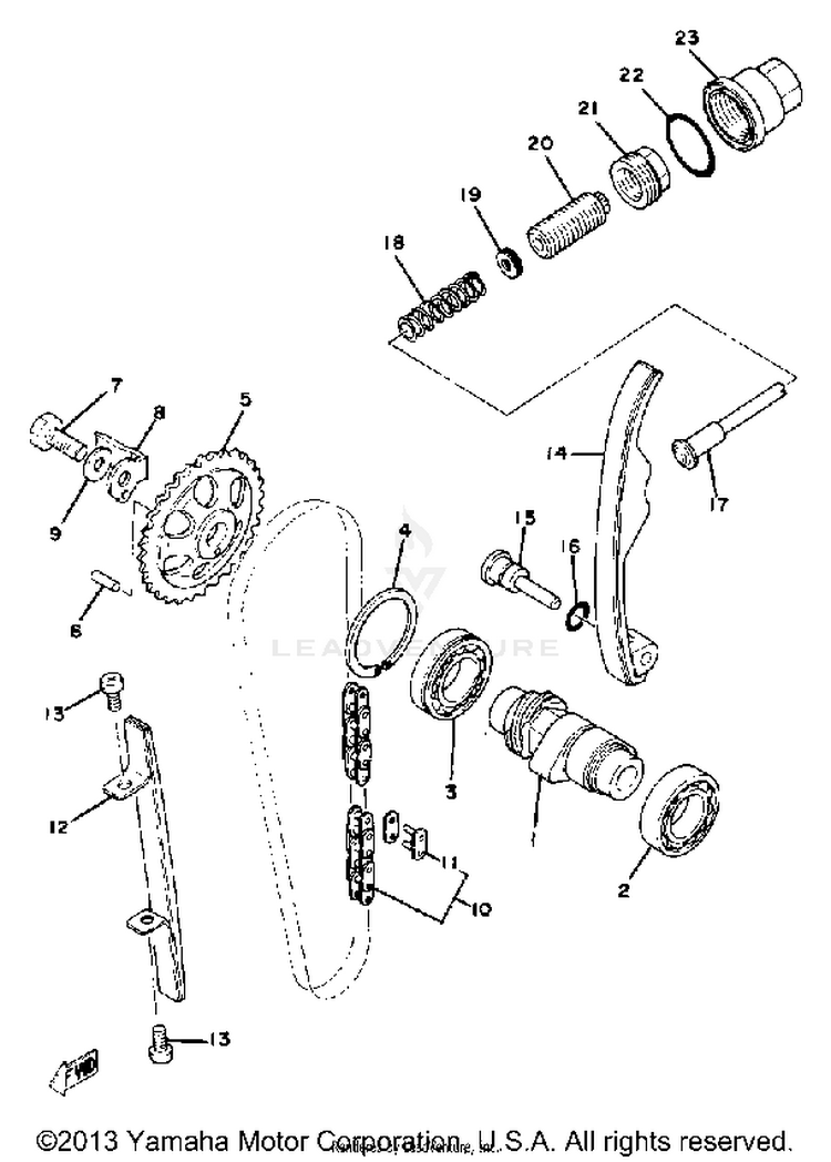 Camshaft - Chain Tensioner XT500E_205 - 1978 Schematic