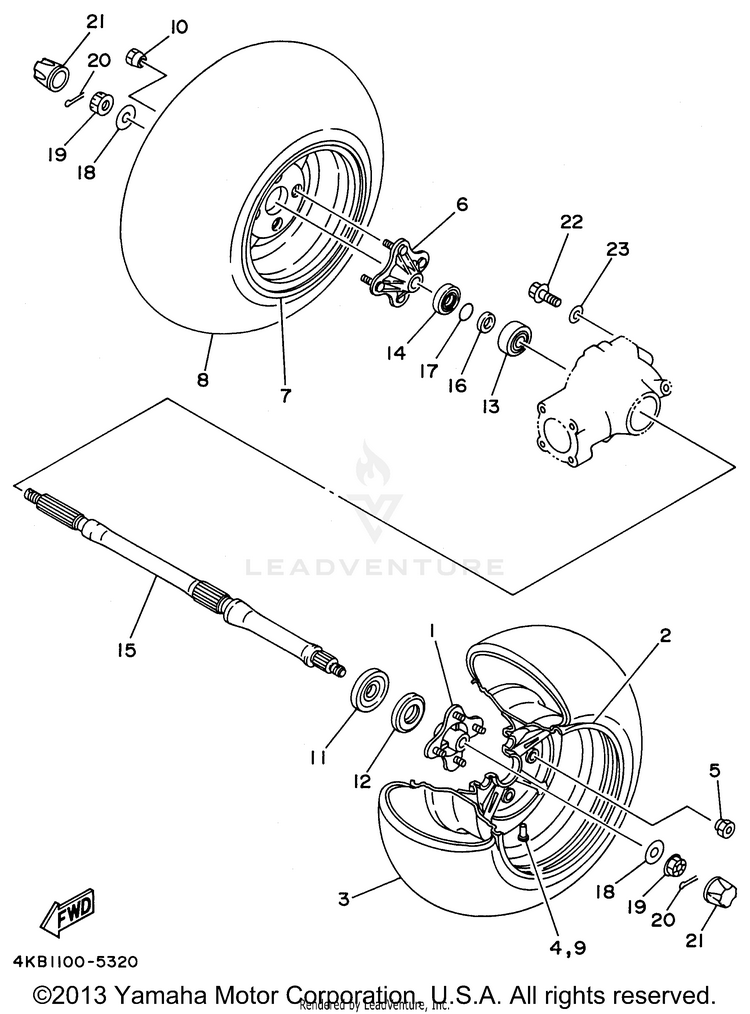 Rear Wheel WOLVERINE 4WD - YFM350FXH - 1996 Schematic