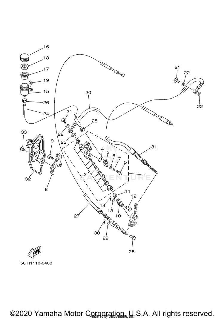 Rear Master Cylinder KODIAK 4WD HUNTER - YFM400FAHN - 2001 Schematic