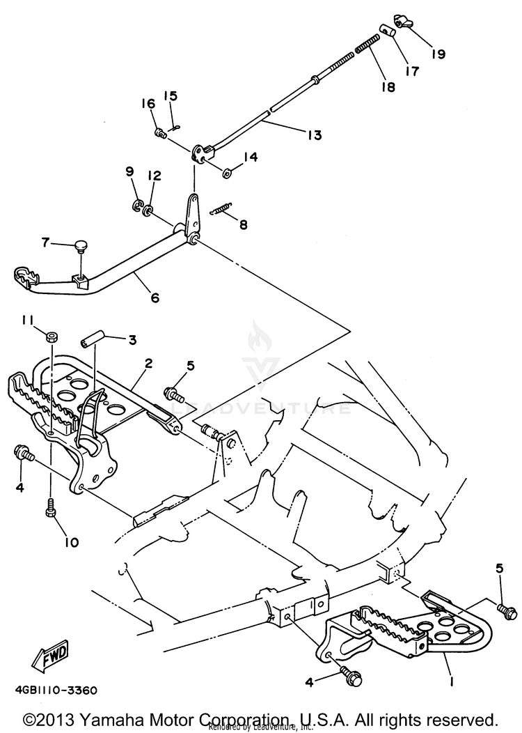 Stand Footrest KODIAK 4WD - YFM400FWG - 1995 Schematic
