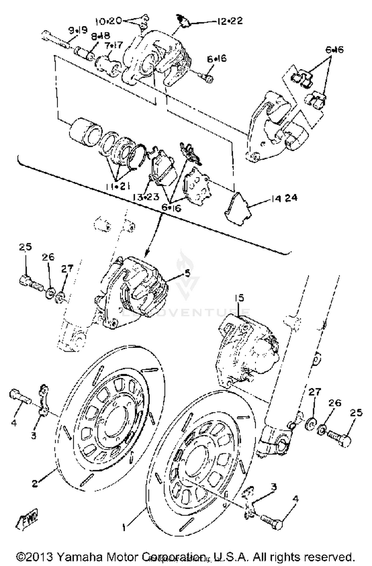 Front Brake Caliper XS1100H - 1981 Schematic