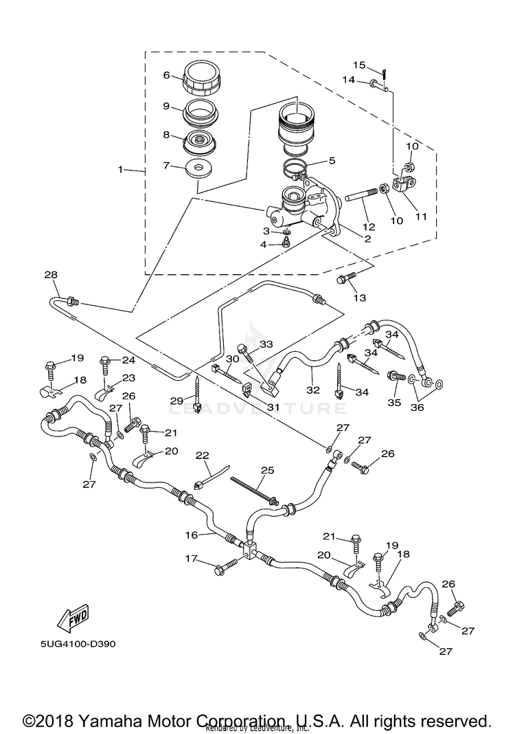 Rear Master Cylinder RHINO 450 4WD - YXR45FAVGR - 2006 Schematic