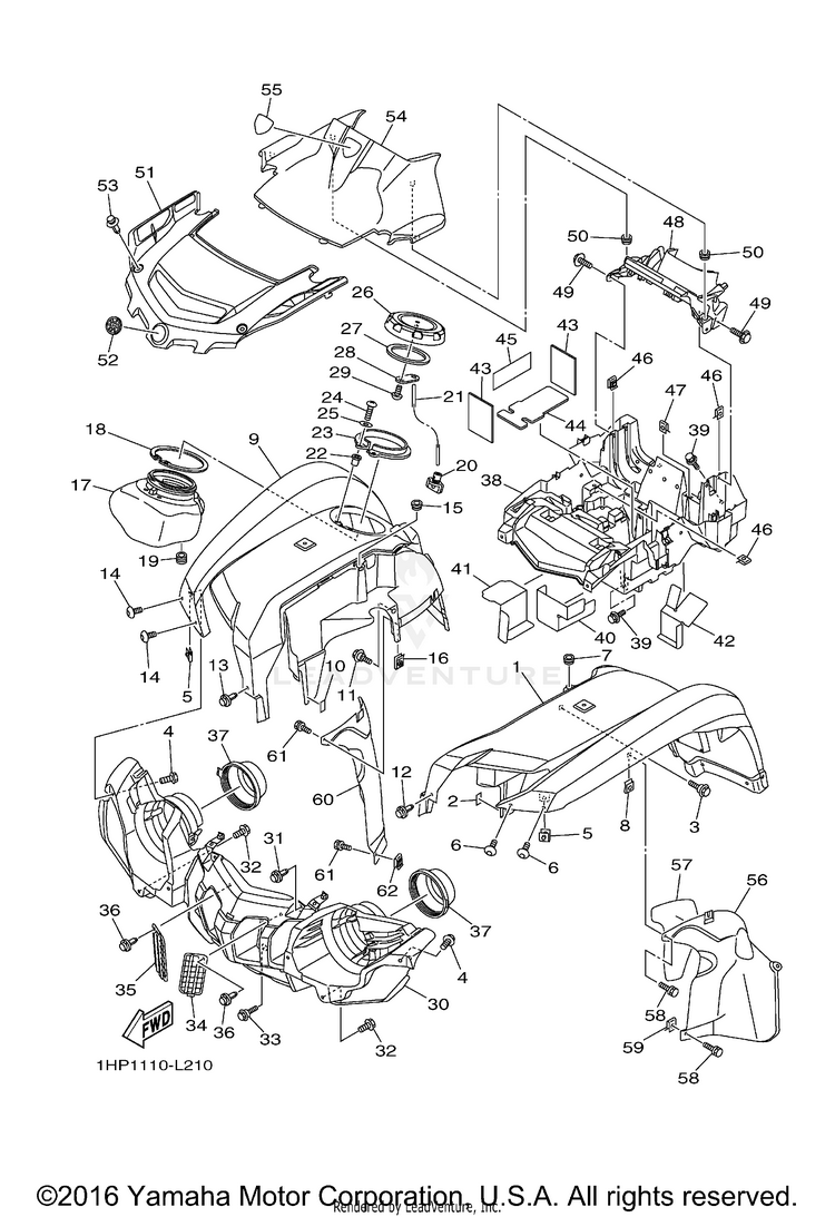Front Fender GRIZZLY 550 EPS 4WD - YFM5FGPDGR - 2013 Schematic