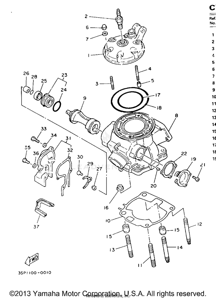 Cylinder Head YZ250E - 1993 Schematic