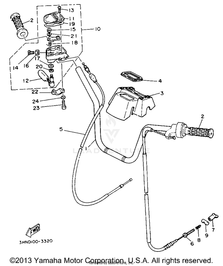 Handlebar - Cable BIG BEAR 4WD (ME & NH Only) - YFM350FWE_MNH - 1993 Schematic
