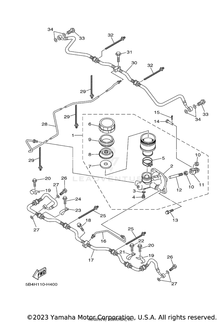 Rear Master Cylinder RHINO 700 FI - YXR7FYGR - 2009 Schematic