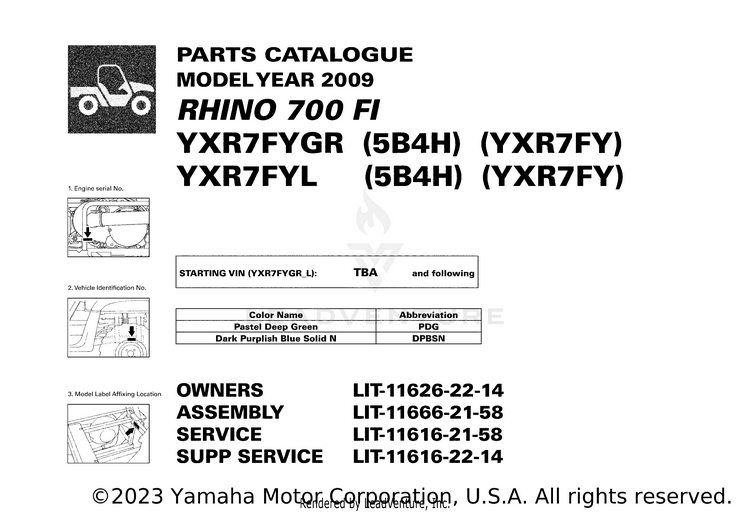 1 Title Page RHINO 700 FI - YXR7FYGR - 2009 Schematic
