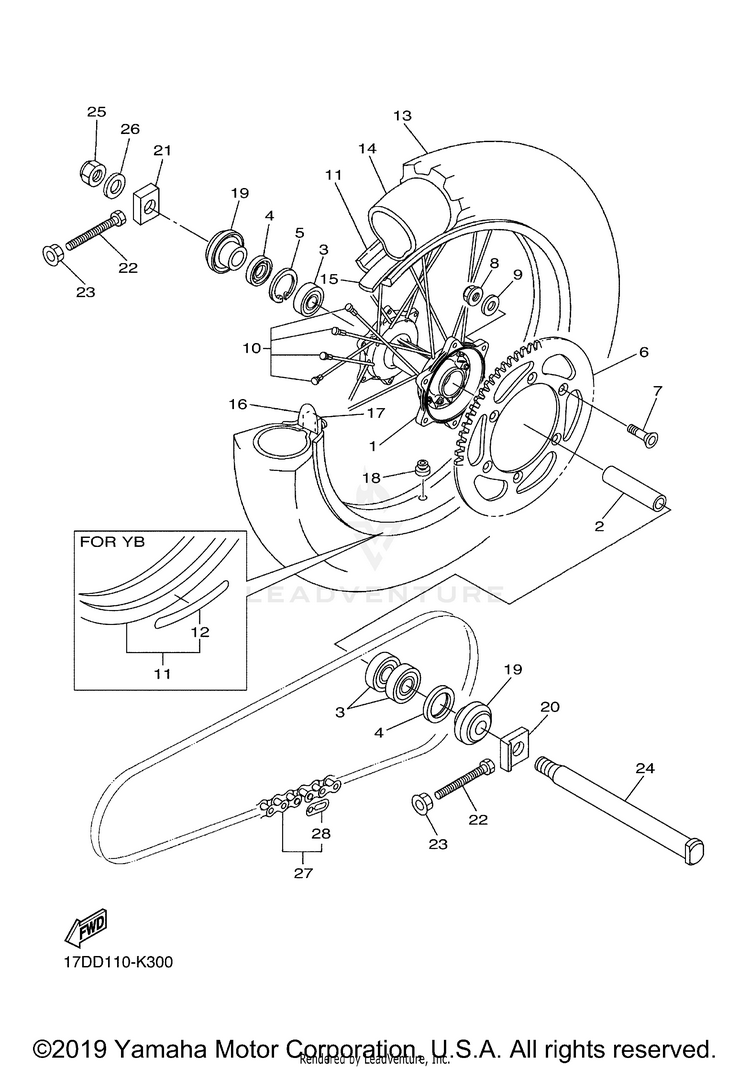 Rear Wheel YZ250F - YZ250FAB - 2011 Schematic