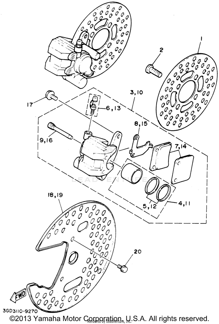 Front Brake Caliper BANSHEE - YFZ350F - 1994 Schematic