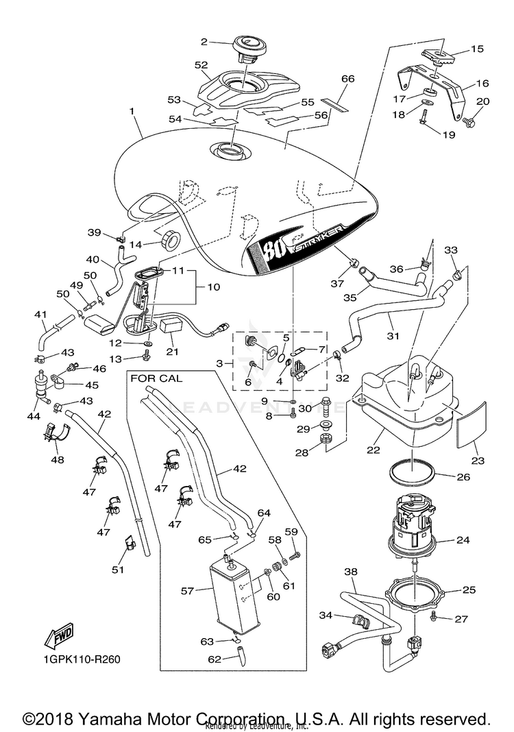 Fuel Tank STRYKER - XVS13CGCO - 2016 Schematic