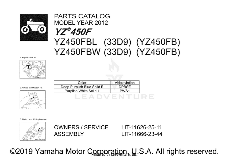 1 Title Page YZ450FB - YZ450FBL - 2012 Schematic
