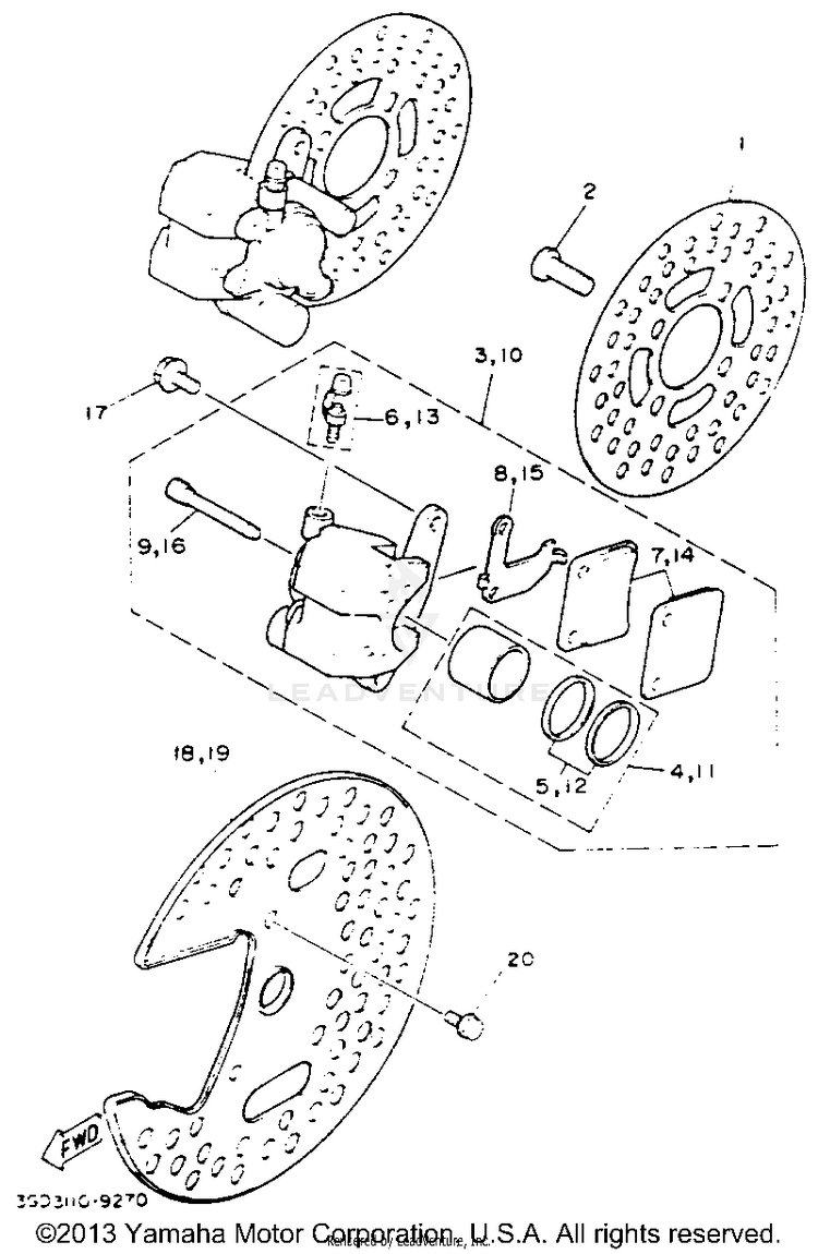 Front Brake Caliper BANSHEE - YFZ350E - 1993 Schematic