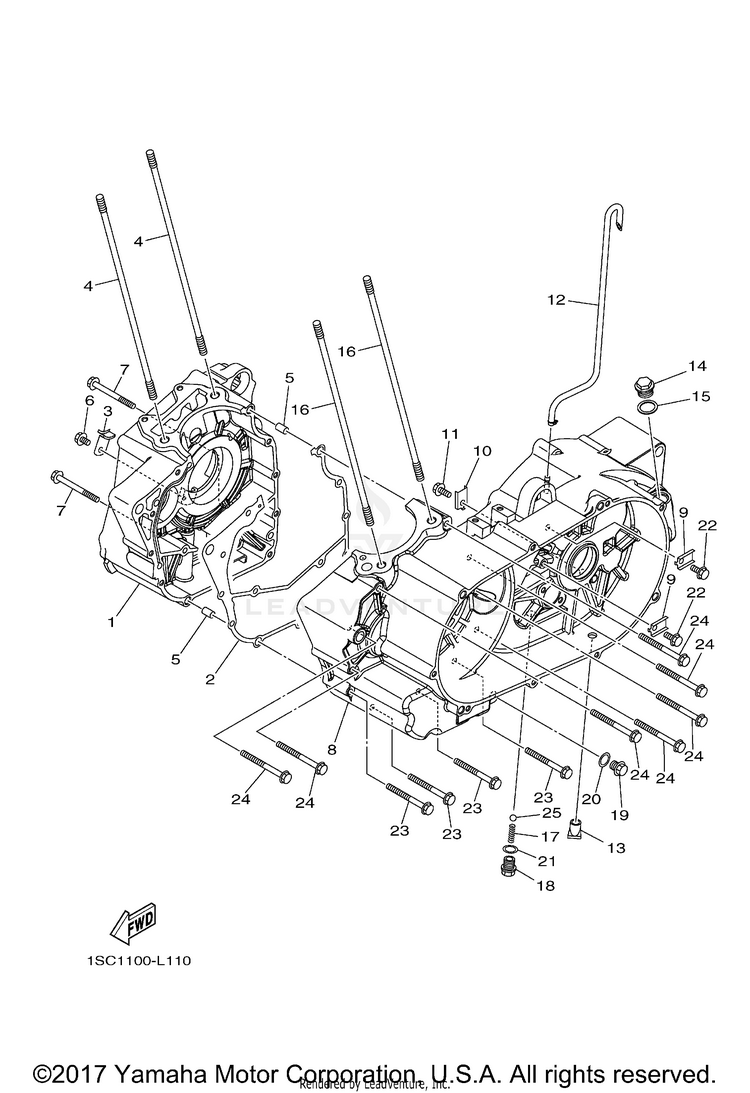 Crankcase GRIZZLY 300 - YFM30GBGR - 2012 Schematic