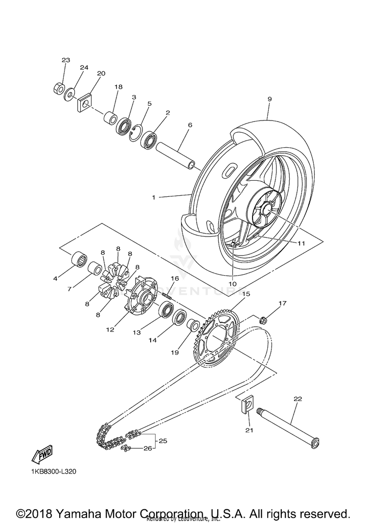 Rear Wheel YZFR1 - YZFR1BCW - 2012 Schematic