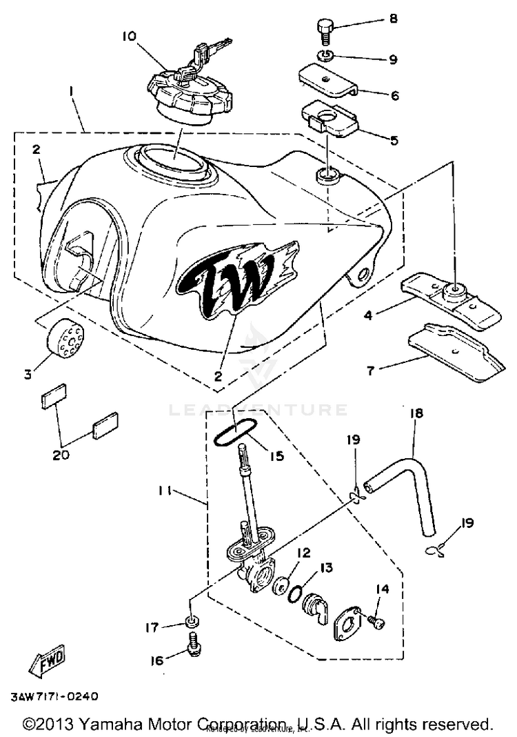 Fuel Tank (Non-California Model) Schematic