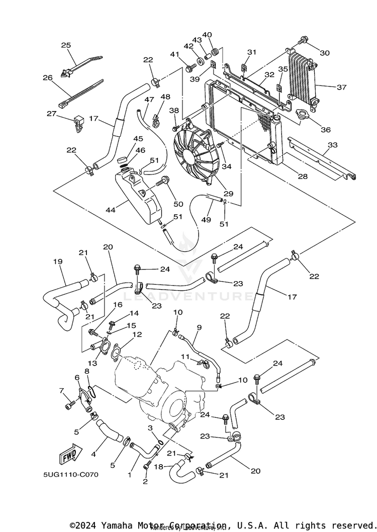 Radiator Hose RHINO 660 - YXR660FAS - 2004 Schematic