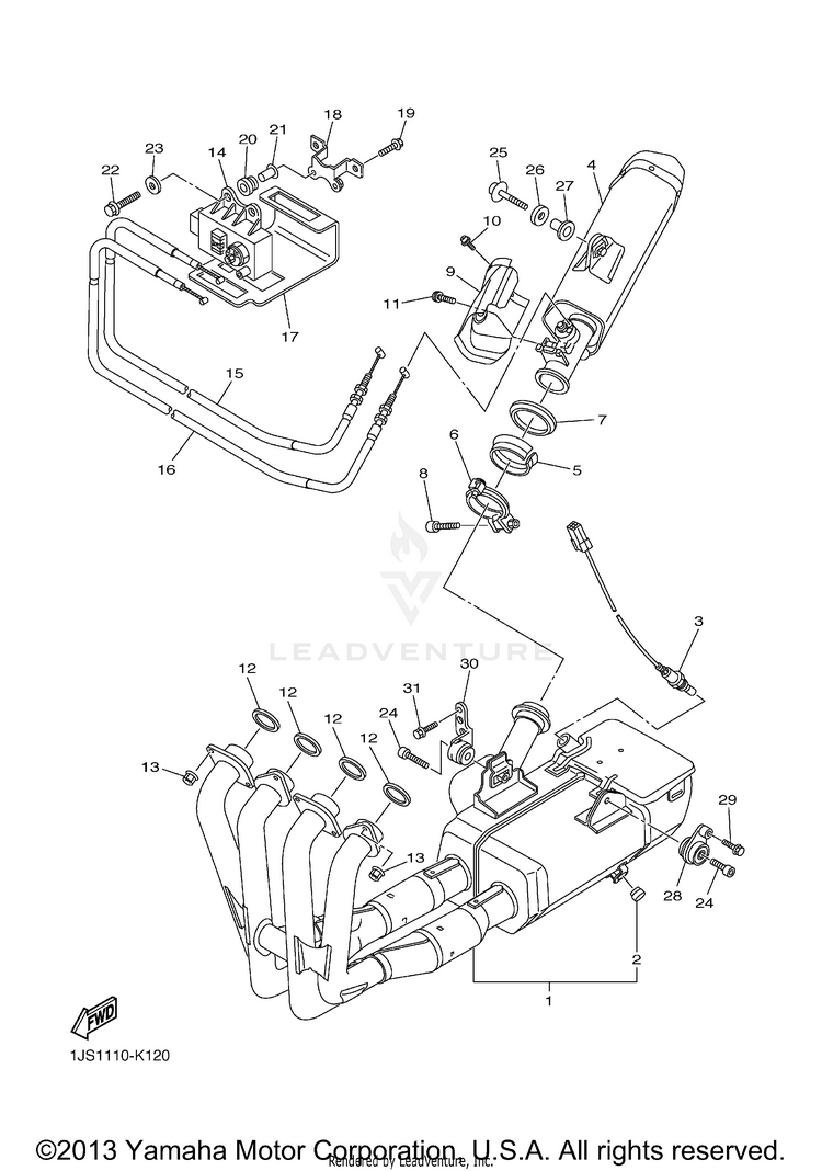 Exhaust YZFR6 - YZFR6ACR - 2011 Schematic