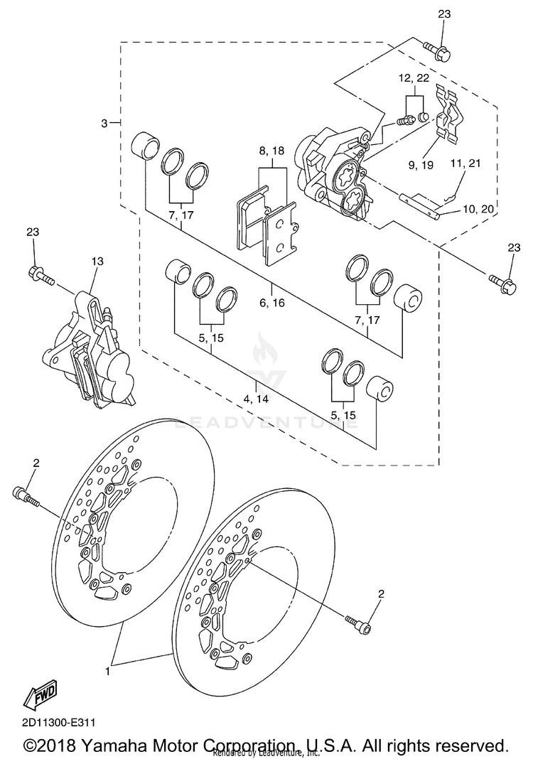 Front Brake Caliper FZ1 - FZS10EC - 2014 Schematic