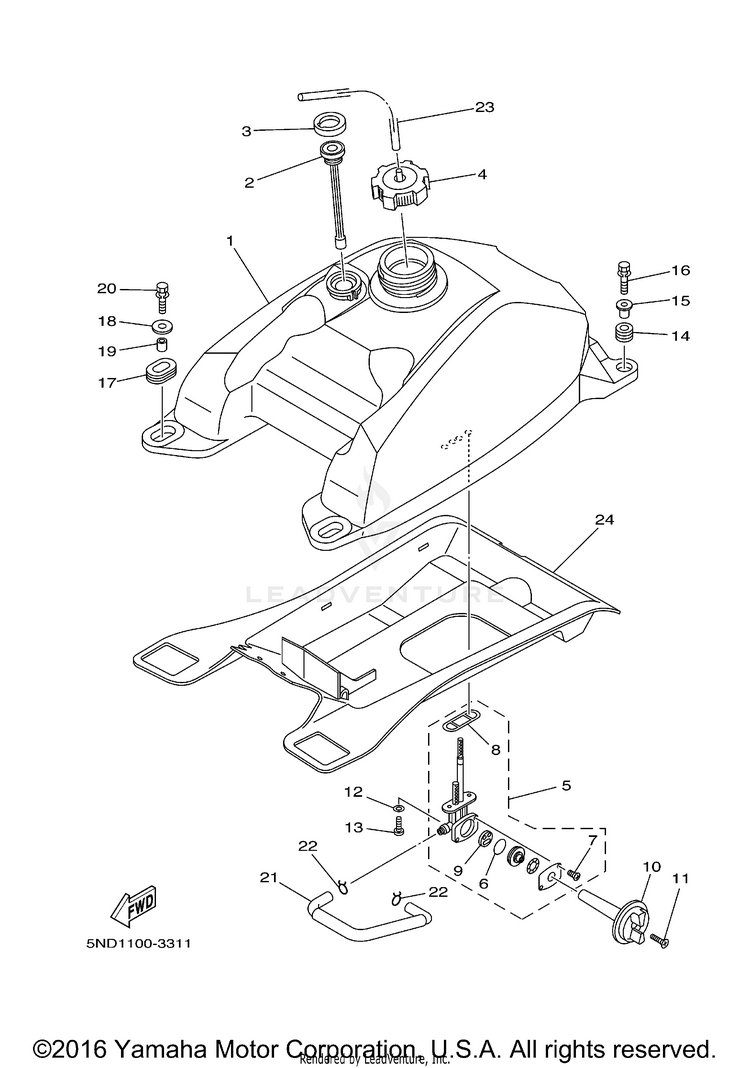 Fuel Tank GRIZZLY 400 4WD - YFM4FGX - 2008 Schematic