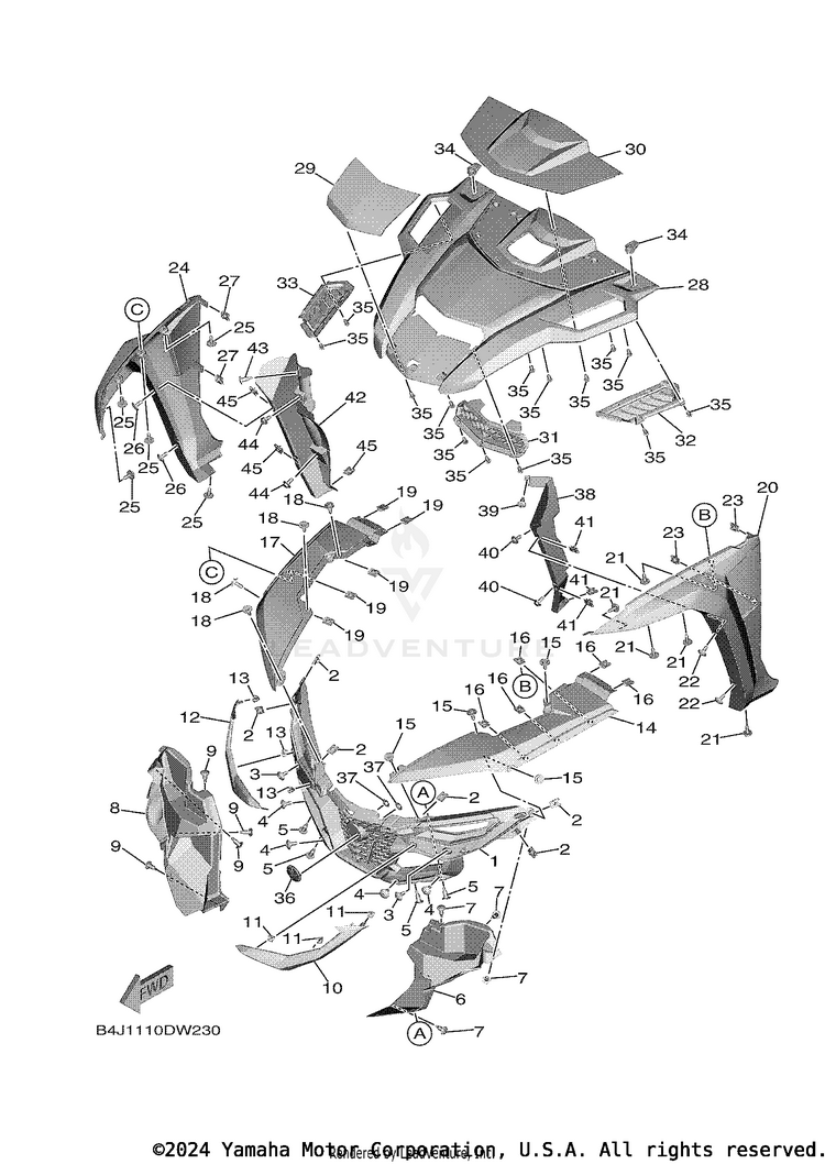 Front Fender 2 WOLVERINE RMAX 2 - YXE10WPAMS - 2021 Schematic