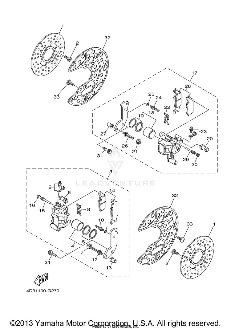 Front Brake Caliper RAPTOR 250 - YFM25RYL - 2009 Schematic