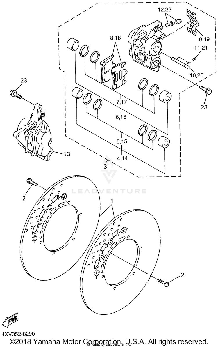 Front Brake Caliper YZFR1 - YZFR1NC - 2001 Schematic