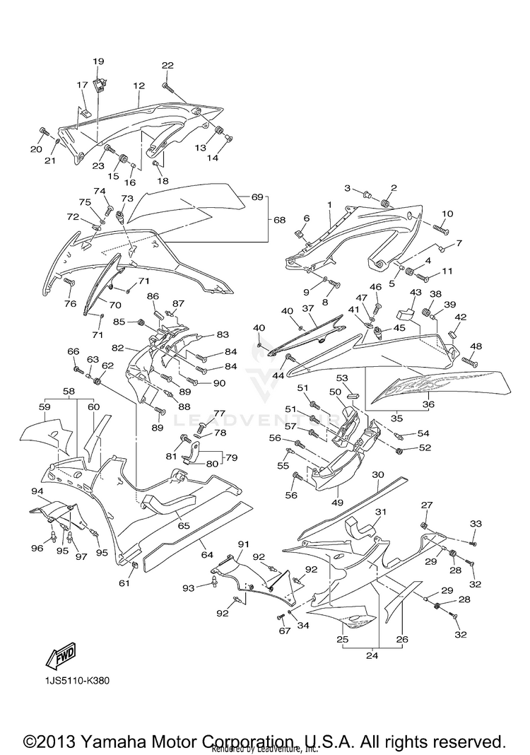 Cowling 2 YZFR6 - YZFR6ACR - 2011 Schematic