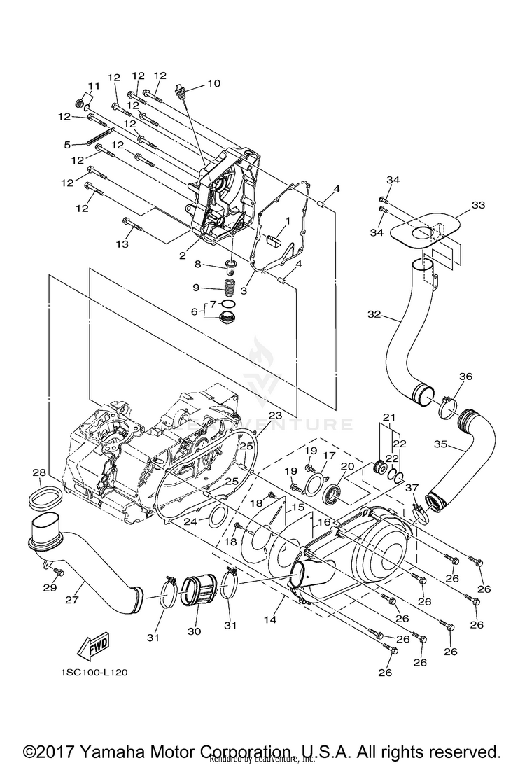 Crankcase Cover 1 GRIZZLY 300 - YFM30GBGR - 2012 Schematic
