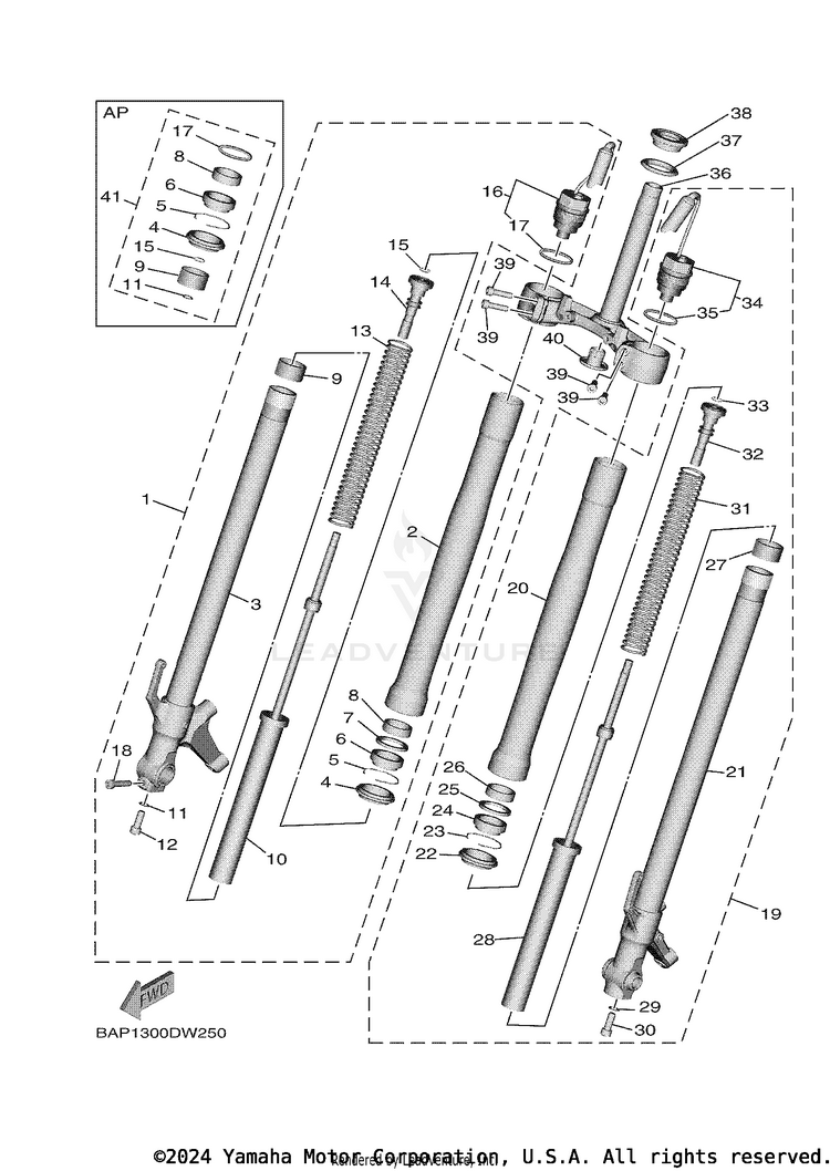Front Fork TRACER 9 GT - MTT9GTNCR - 2022 Schematic