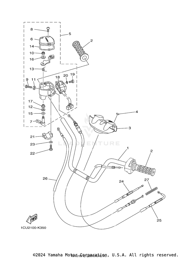 Steering Handle Cable GRIZZLEY 450 HUNTING - YFM450DAEH - 2014 Schematic