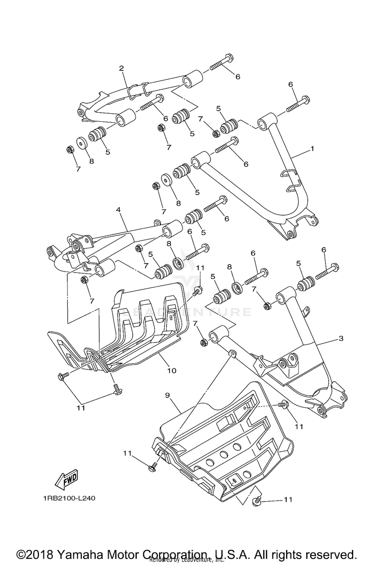 Rear Arm RHINO 700 - YXR7FBGR - 2012 Schematic