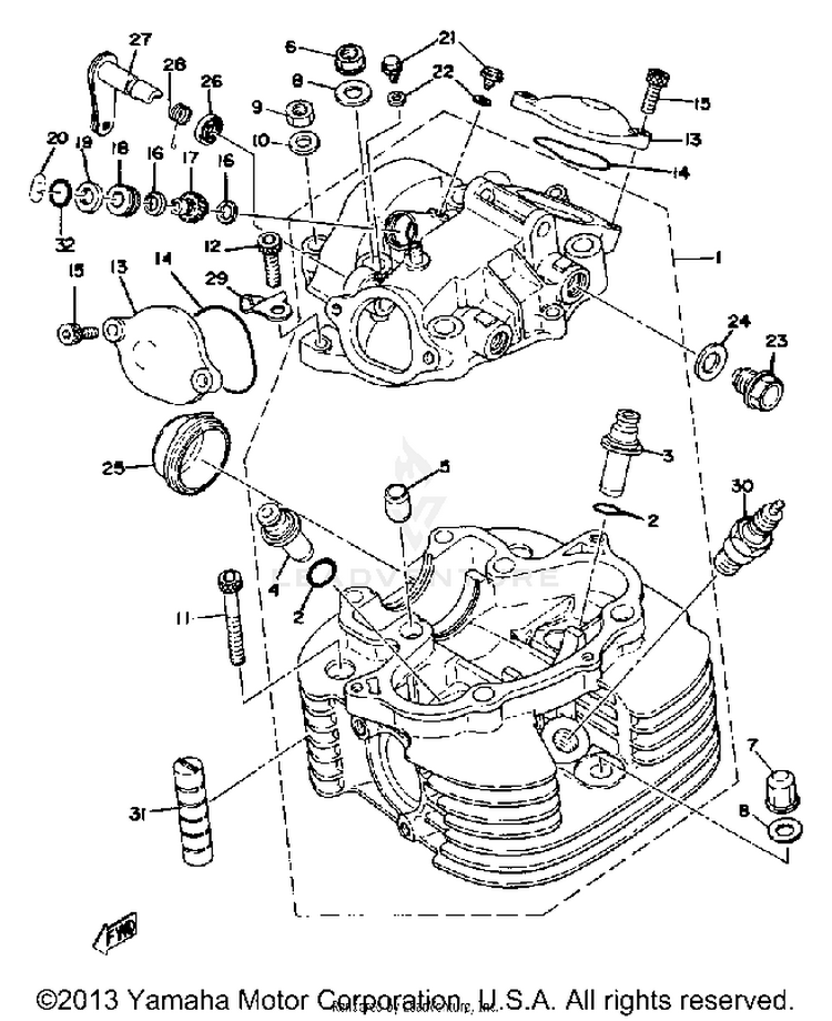 Cylinder Head XT500E - 1978 Schematic