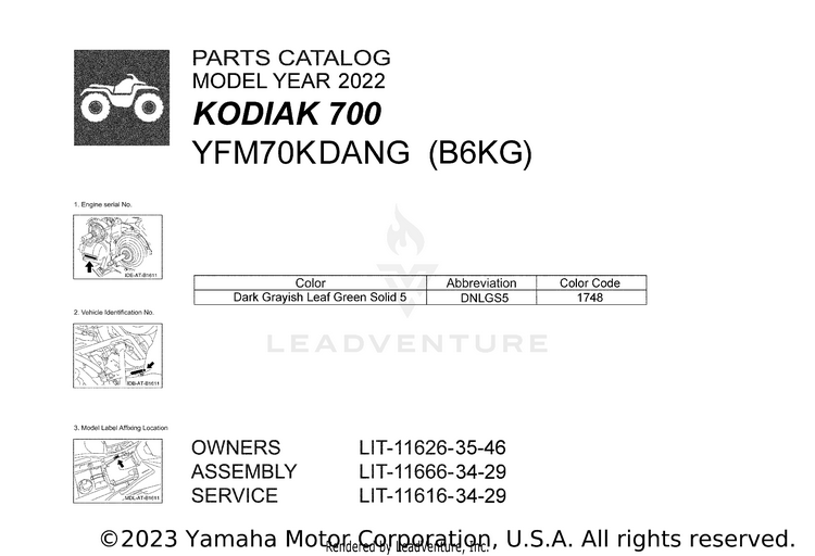1 Title Page KODIAK 700 - YFM70KDANG - 2022 Schematic