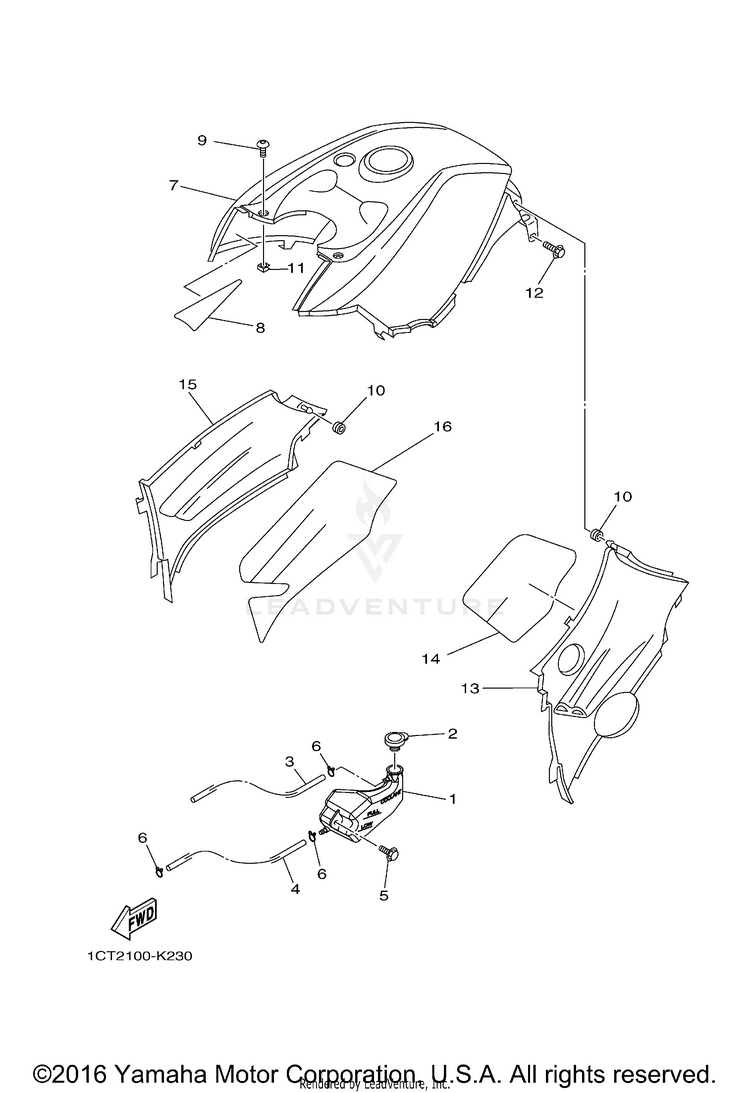 Side Cover GRIZZLY 450 4WD - YFM45FGBGR - 2012 Schematic