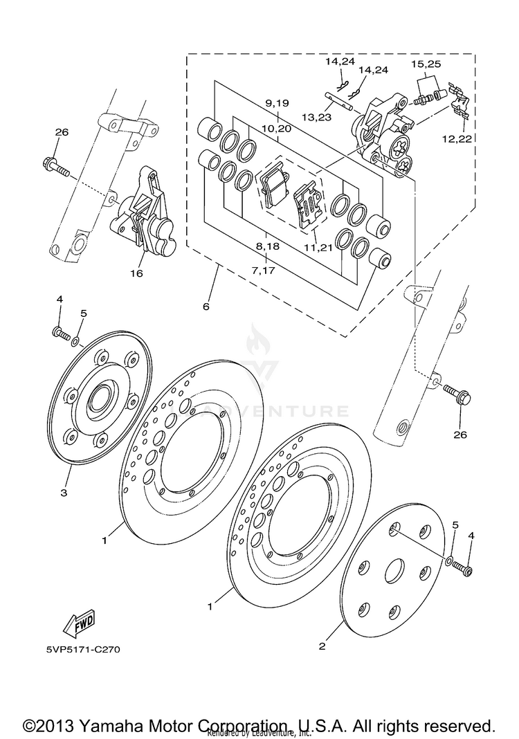 Front Brake Caliper ROAD STAR SPOKE CA - XV17AVC - 2006 Schematic
