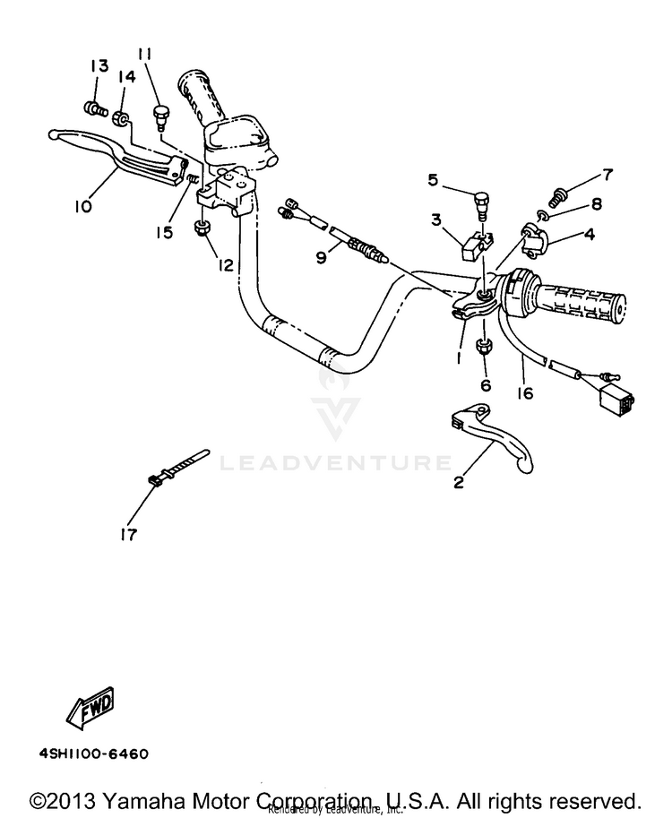 Handle Switch Lever KODIAK 4WD - YFM400FWJ - 1997 Schematic