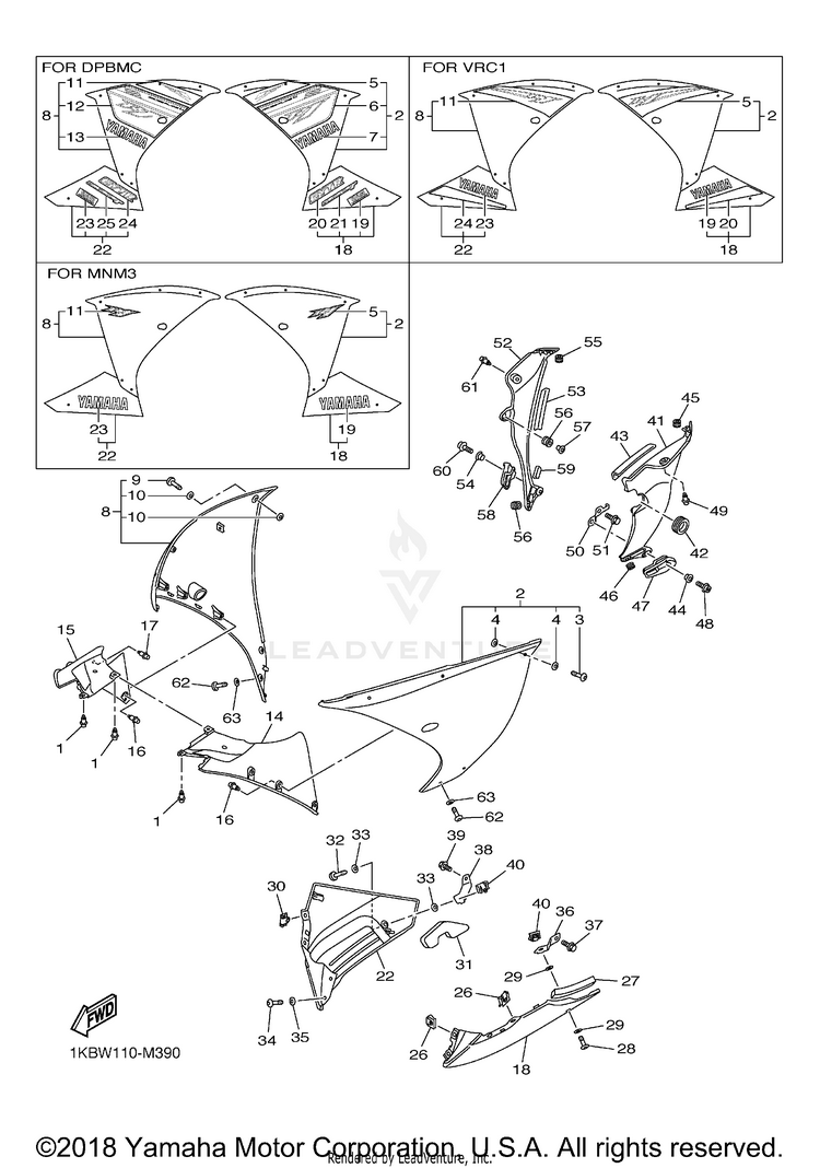 Cowling 2 YZFR1 - YZFR1DCG - 2013 Schematic