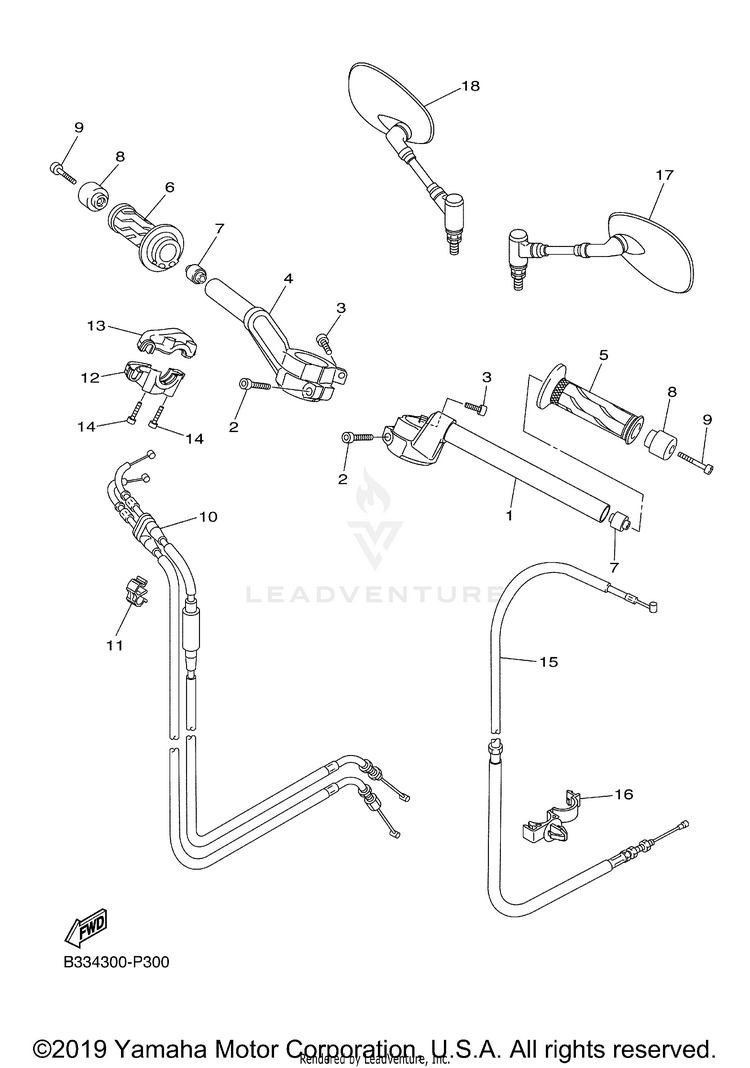 Steering Handle Cable BOLT C SPEC - XVS95CRFCG - 2015 Schematic