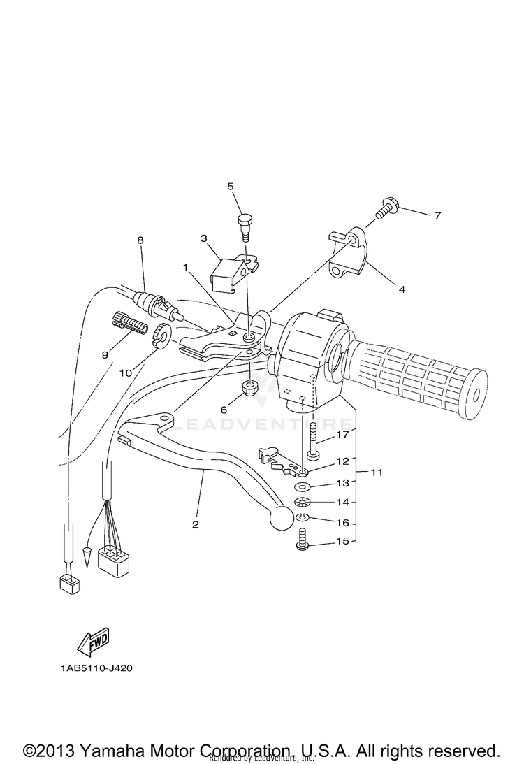 Handle Switch Lever GRIZZLY 350 4WD - YFM35FGAGR - 2011 Schematic