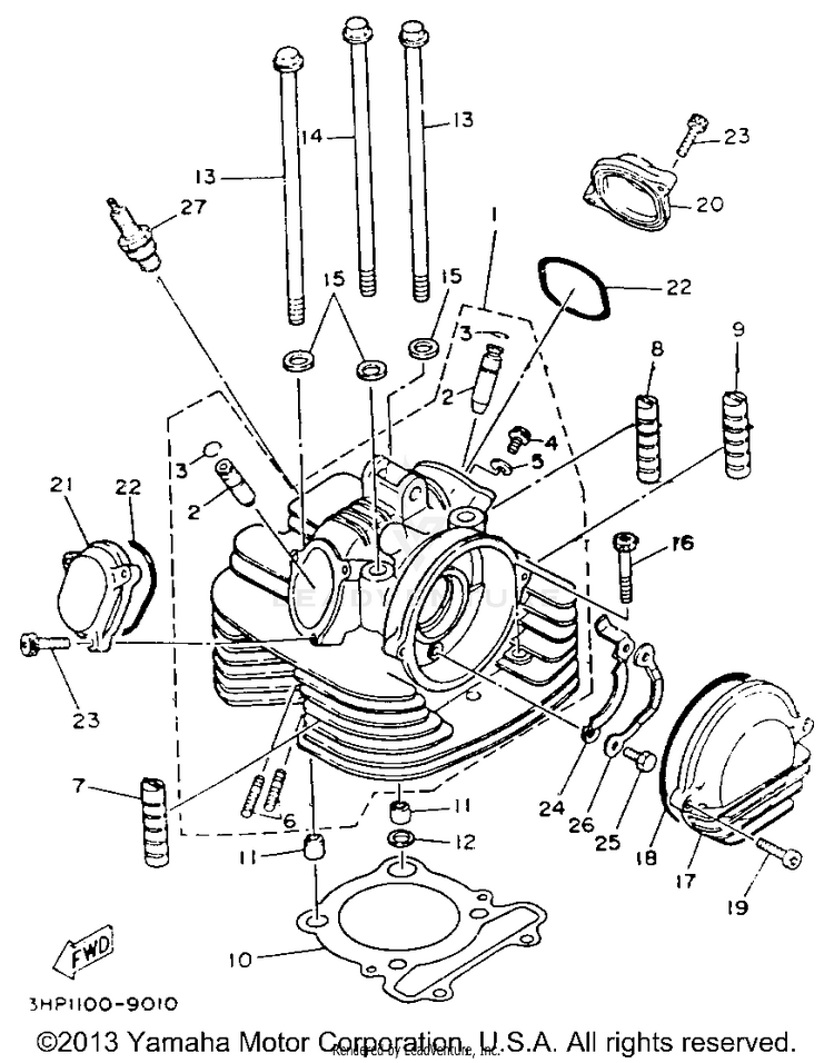 Cylinder Head BIG BEAR 4WD (ME & NH Only) - YFM350FWE_MNH - 1993 Schematic