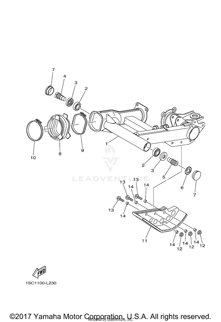Rear Arm GRIZZLY 300 - YFM30GBGR - 2012 Schematic