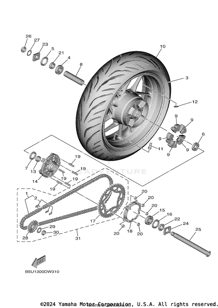 Rear Wheel TRACER 9 GT - MTT9GTNCR - 2022 Schematic