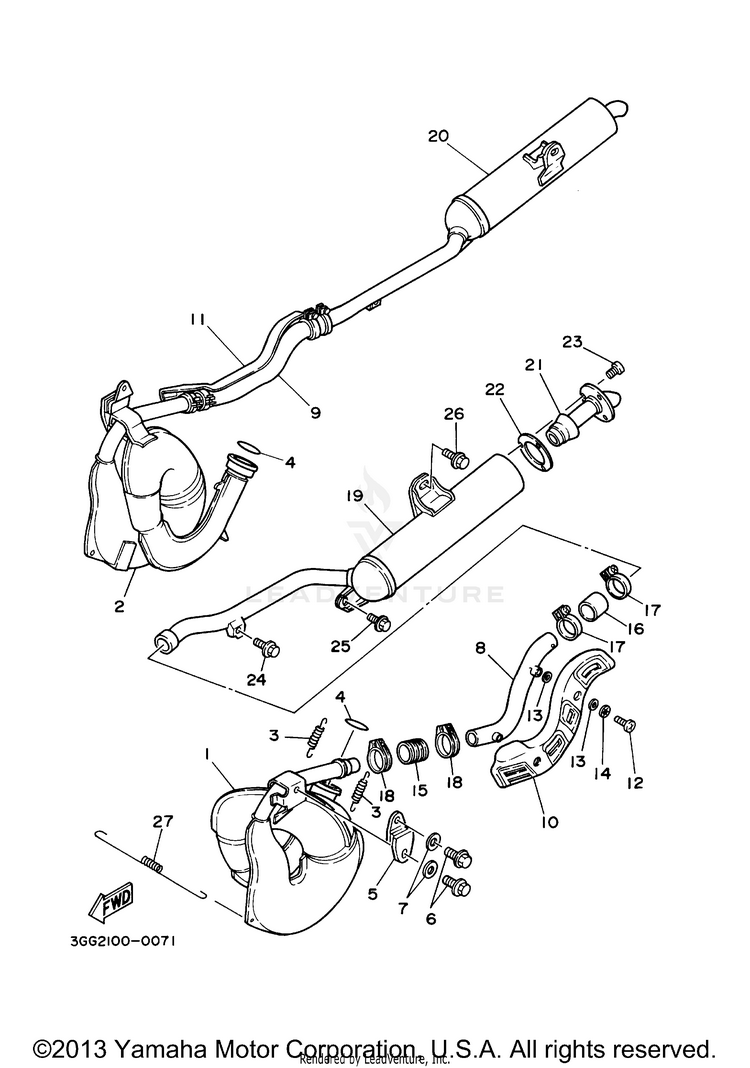 Exhaust BANSHEE - YFZ350R - 2003 Schematic