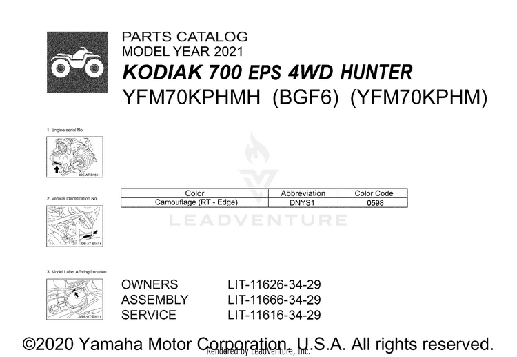 1 Title Page KODIAK 700 EPS HUNTE - YFM70KPHMH - 2021 Schematic