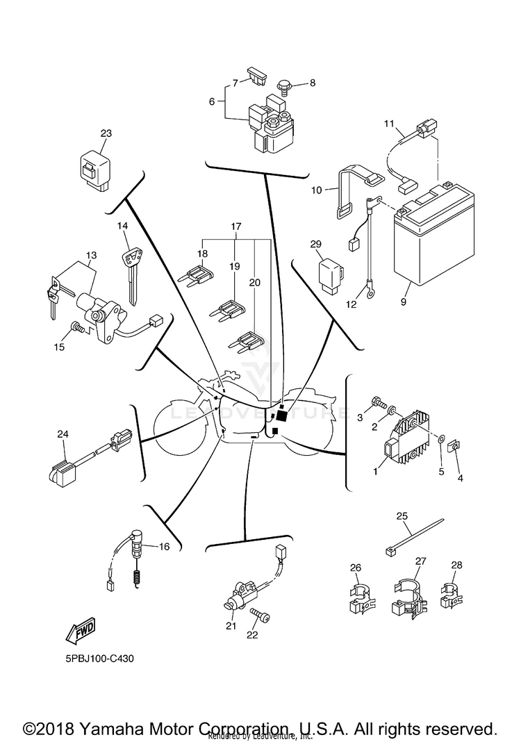 Electrical 2 V STAR 1100 CUSTOM WITH FLAMES - XVS11TC-F - 2005 Schematic